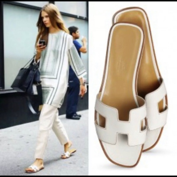 white hermes style sandals